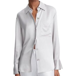 Vince Silk Silver Grey Button Down Blouse